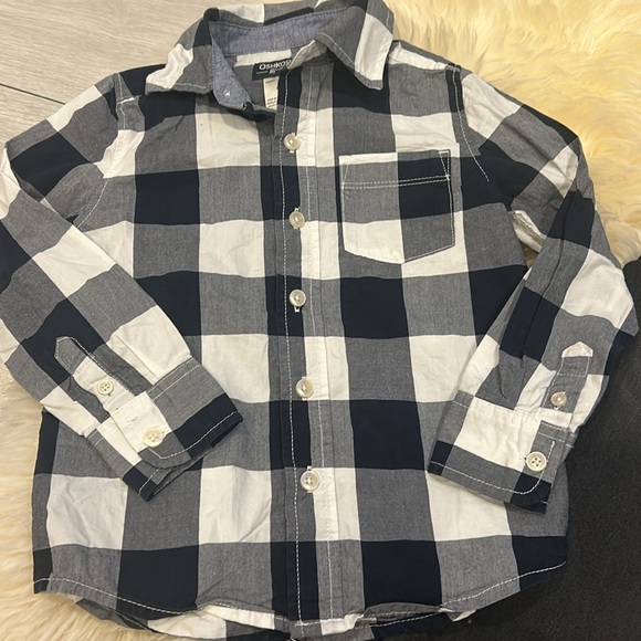 OshKosh Black White Long-Sleeve Button Down Shirt & Gray/Black Straight Jeans 4T - Picture 2 of 12